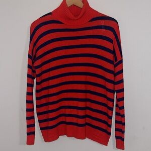 Madewell women’s Oversized Striped Red Blue Turtleneck Sweater small